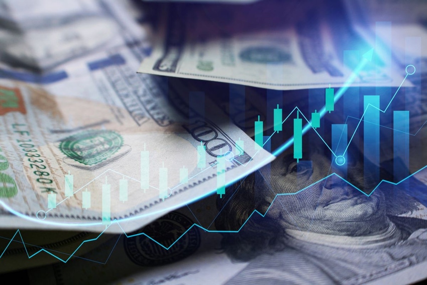 Market chart with money in the background Market chart with money in the background