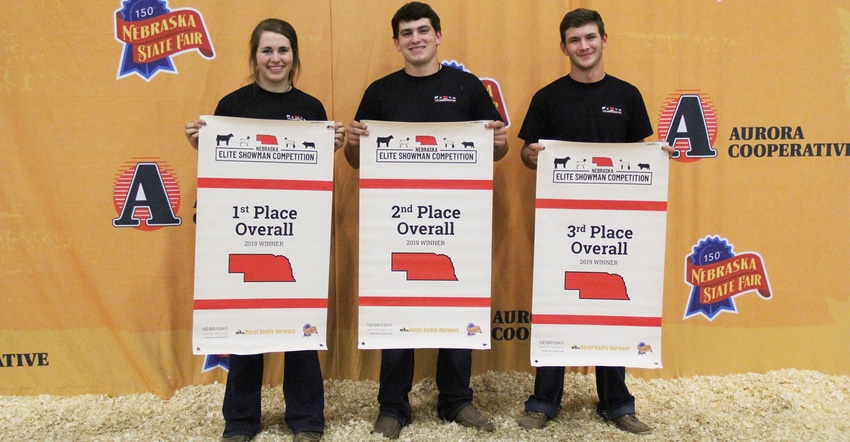  Left to right are Abby Scholz, 1st place over all winner; Creighton Hirschfeld,  place overall winner; and Chase DeVries, 3r