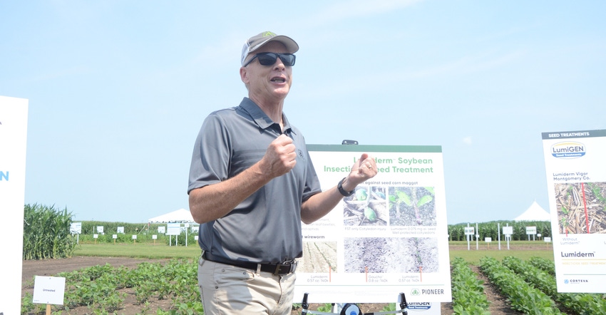 Brad Van Kooten discussing how Lumiderm will benefit soybean growers who use cover crops. 