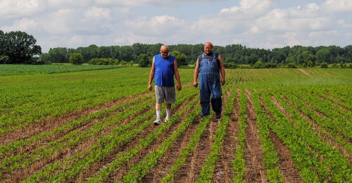Bob and Josh Hiemstra walk a field of cover crops on their Fond du Lac County farm
