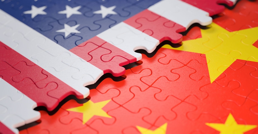 China and U.S. flags embedded in a puzzle