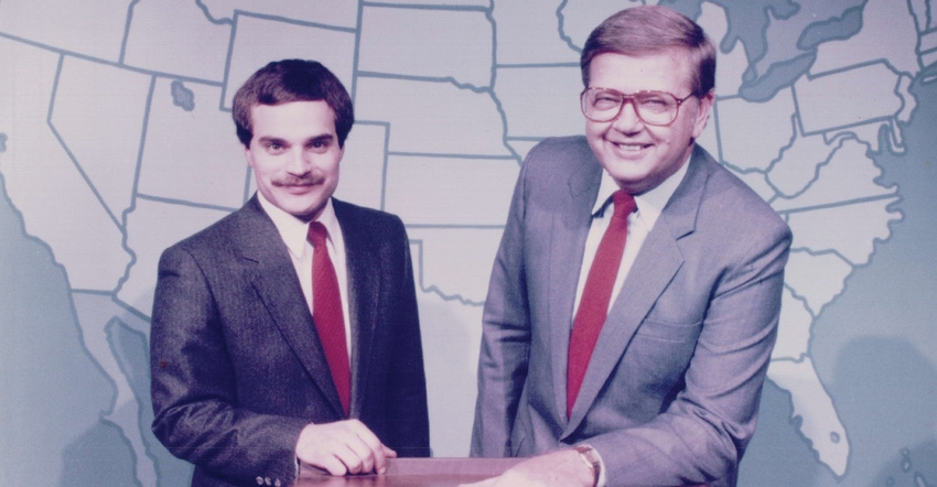 promotional photo of Max Armstrong and Orion Samuelson taken around 1980