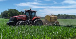 tractor and nitrogen cart in corn field
