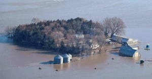 flooded farmland and farm- aerial view
