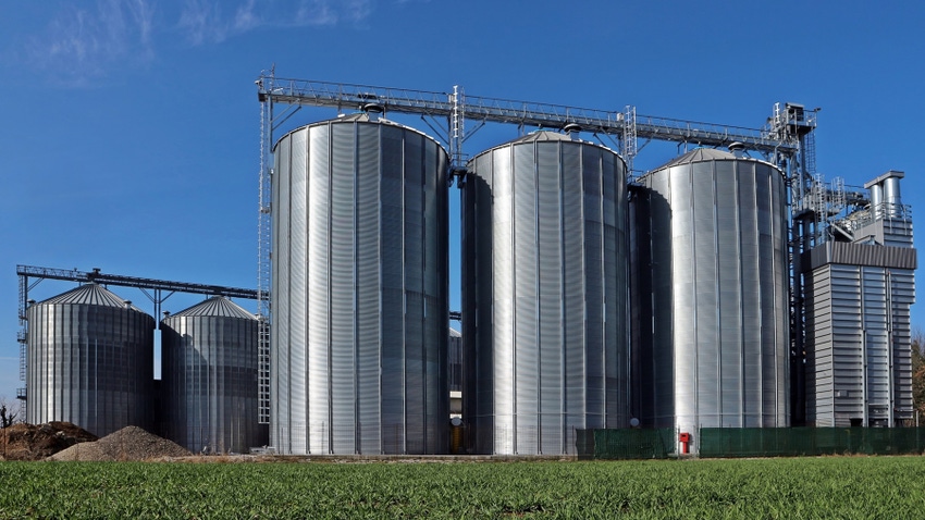 Grain bins on farm