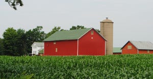 Red barn, silo and cornfield
