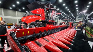 Case IH’s latest AF11 combine harvester on display at the National Farm Machinery Show in Louisville, Ky.