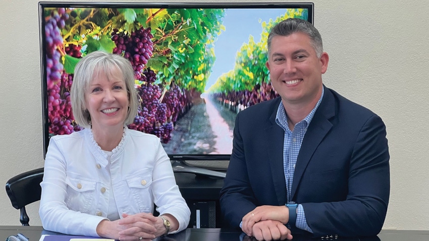 California Table Grape Commission President Kathleen Nave with her successor, Ian LeMay. California Table Grape Commission President Kathleen Nave with her successor, Ian LeMay.
