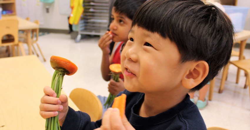 school children holding top of a vegetable
