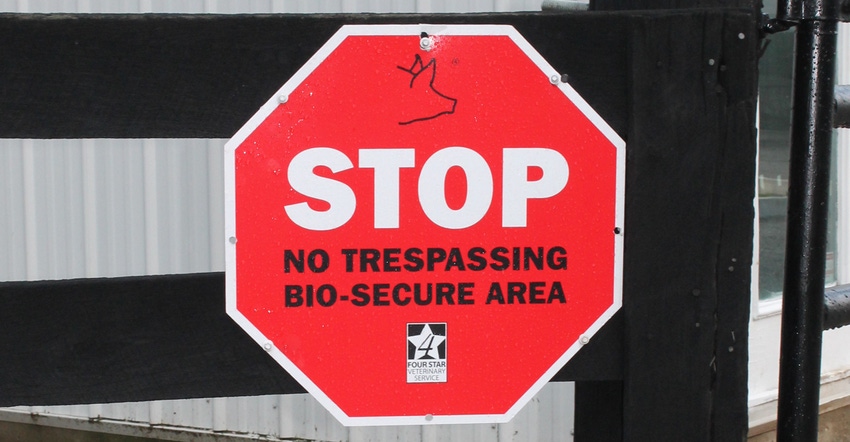 no trespassing bio-secure area sign
