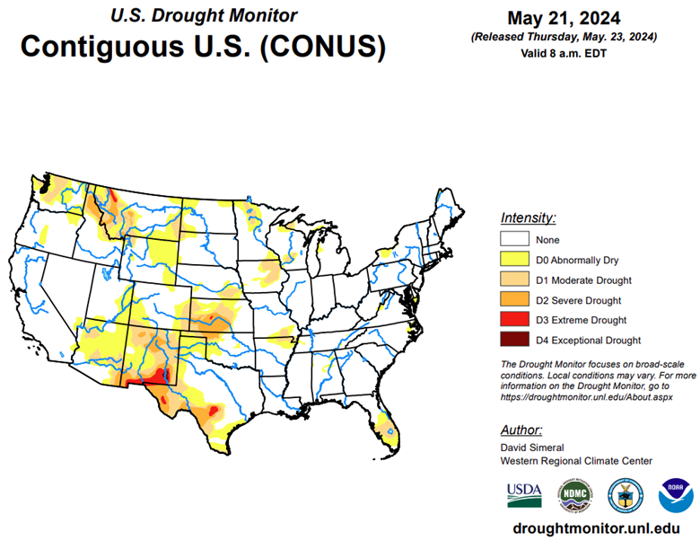 U.S. Drought monitor May 21, 2024