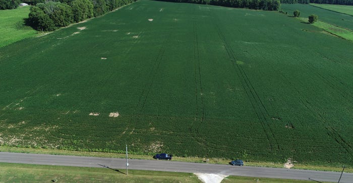 bare spots and other blemishes seen in field from drone