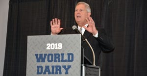 Tom Vilsack, CEO of the Dairy Export Council, speaks at World Dairy Expo