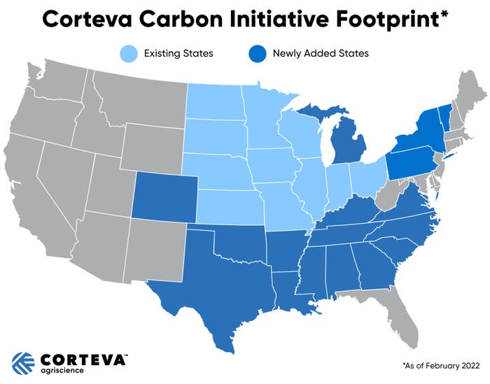Corteva Carbon Initiative Footprint map