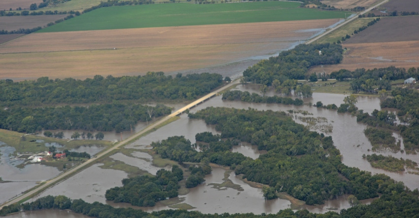 aerial photo of flooded farm land