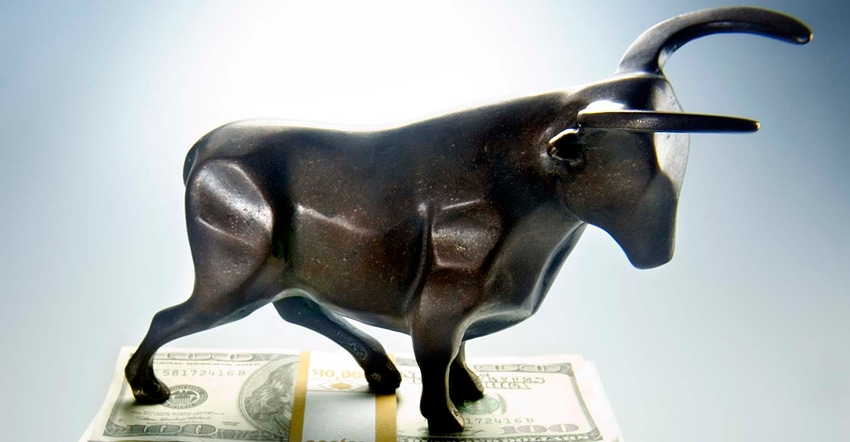 Bull on pile of money Bull on pile of money
