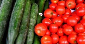 close-up of cucumbers and tomatoes 