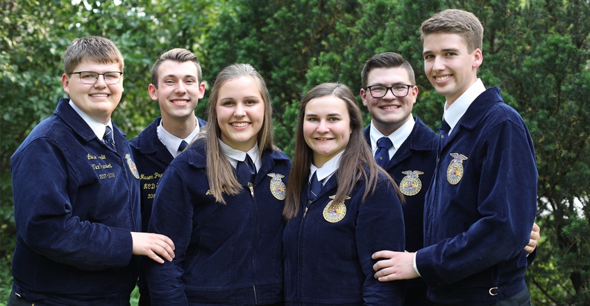 New state FFA officers were elected at the Kansas FFA Convention on May 31. From left: Reporter J.W. Wells, Sedan FFA; Sentin