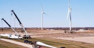 Work crews with bp Wind Energy are replacing 19 decades-old turbines at Flat Ridge 1 wind farm with new Vestas turbines. 
