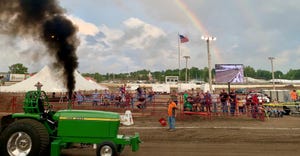 rainbow over the tractor pull at the 2021 Morgan County Fair in Jacksonville, Ill.