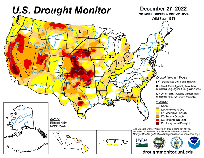 December 27, 2022 drought monitor map