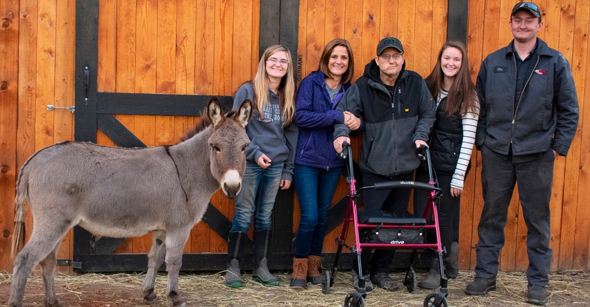 Makayla Mickle, Michelle Mickle, Chris Mickle, Katelyn Mickle, Michael Vandewater, and Coco the donkey