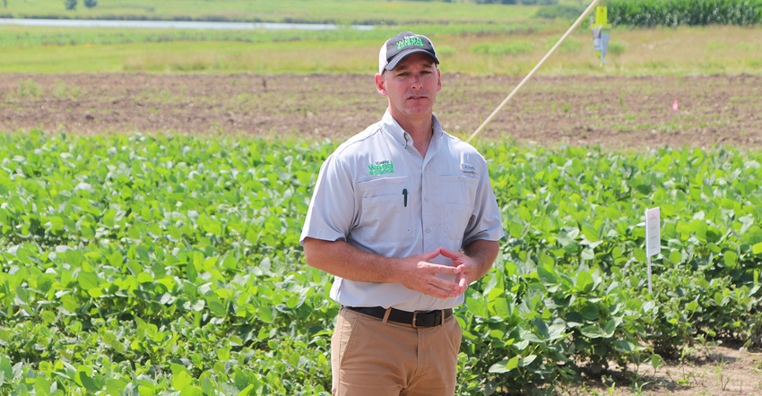 Kevin Bradley, MU Extension weed specialist, speaks at a field day