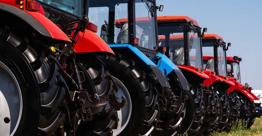 Row of new tractors