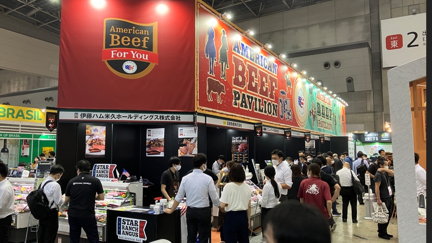 Crowd around American beef display