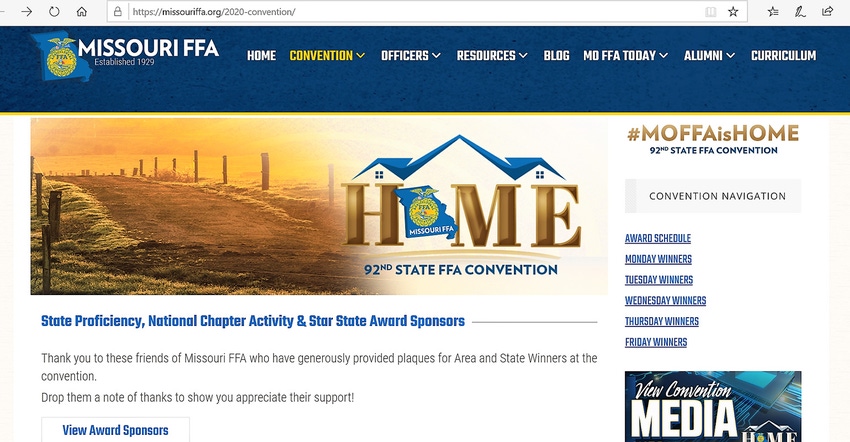 Screenshot of the Missouri FFA website