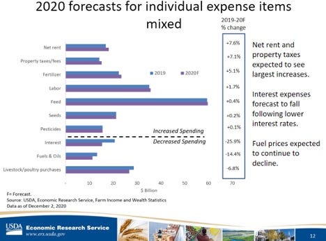 2020 forecasts for individual expense items mixed