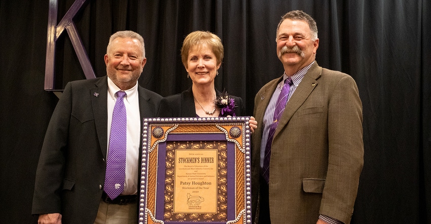 Patsy Houghton, center, was presented with the Kansas Stockman of the Year award at the 50th Annual Stockmen’s Dinner, hono