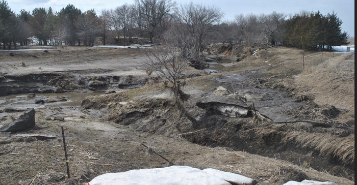 Floodwaters damaged and scoured numerous small creeks and streams across northeast and eastern Nebraska, including this branc