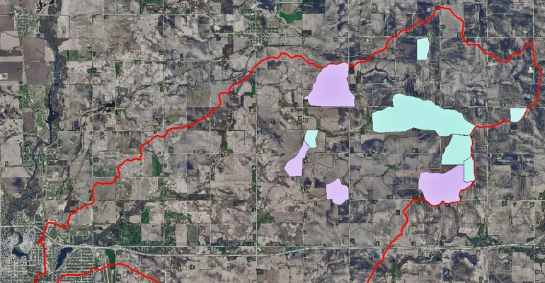 map with Dobbins Creek Watershed outlined in red