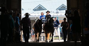 Dally Jo Orman, of Ottumwa, drives the carriage carrying Iowa’s Gov. Kim Reynolds and the Iowa FFA officers into the pavili