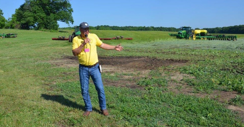 Rick Clark speaks at a field day on his farm in 2018