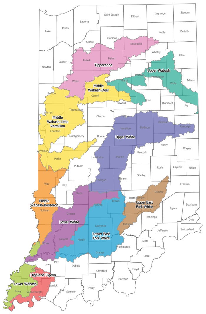 county CREP watershed map of Indiana