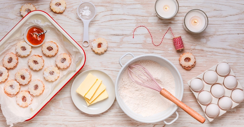 Homemade Christmas cookies with baking ingredients