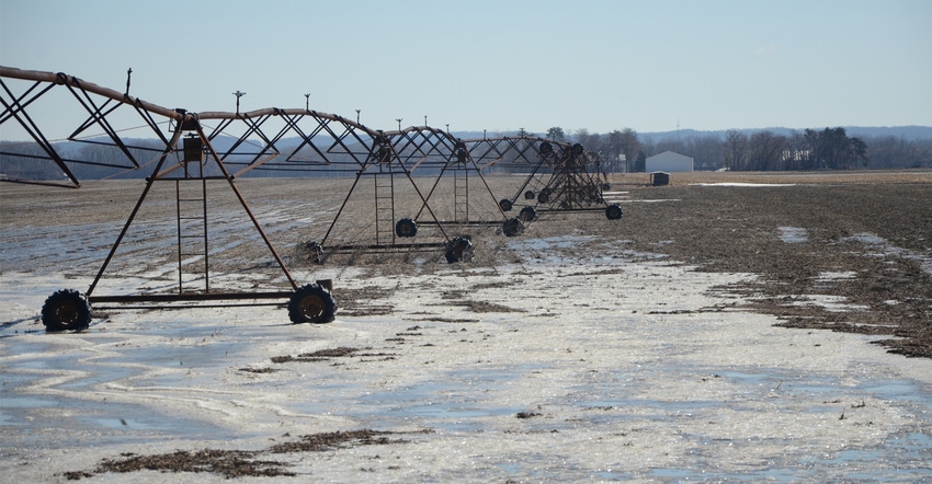 flooded field with irrigation equipment