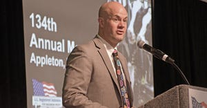 Corey Geiger speaks at the 2019 National Holstein Convention in Appleton