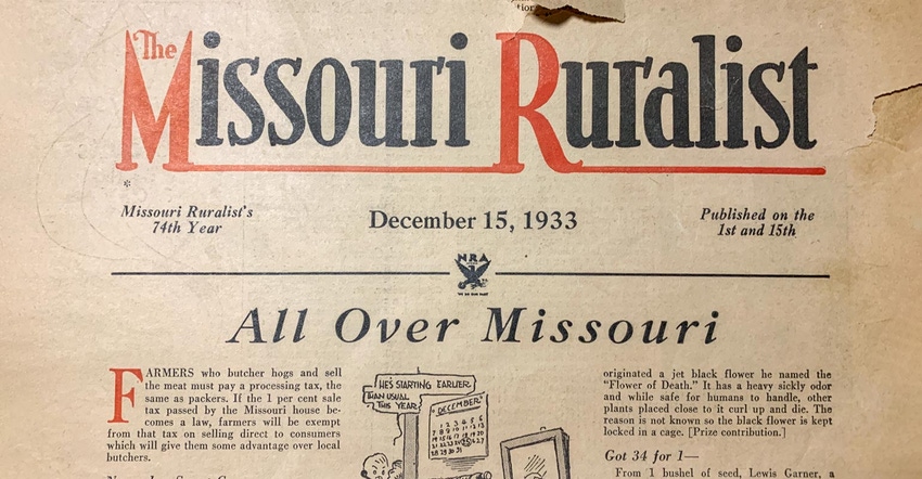 An old publication from 1933 with the Missouri Ruralist masthead