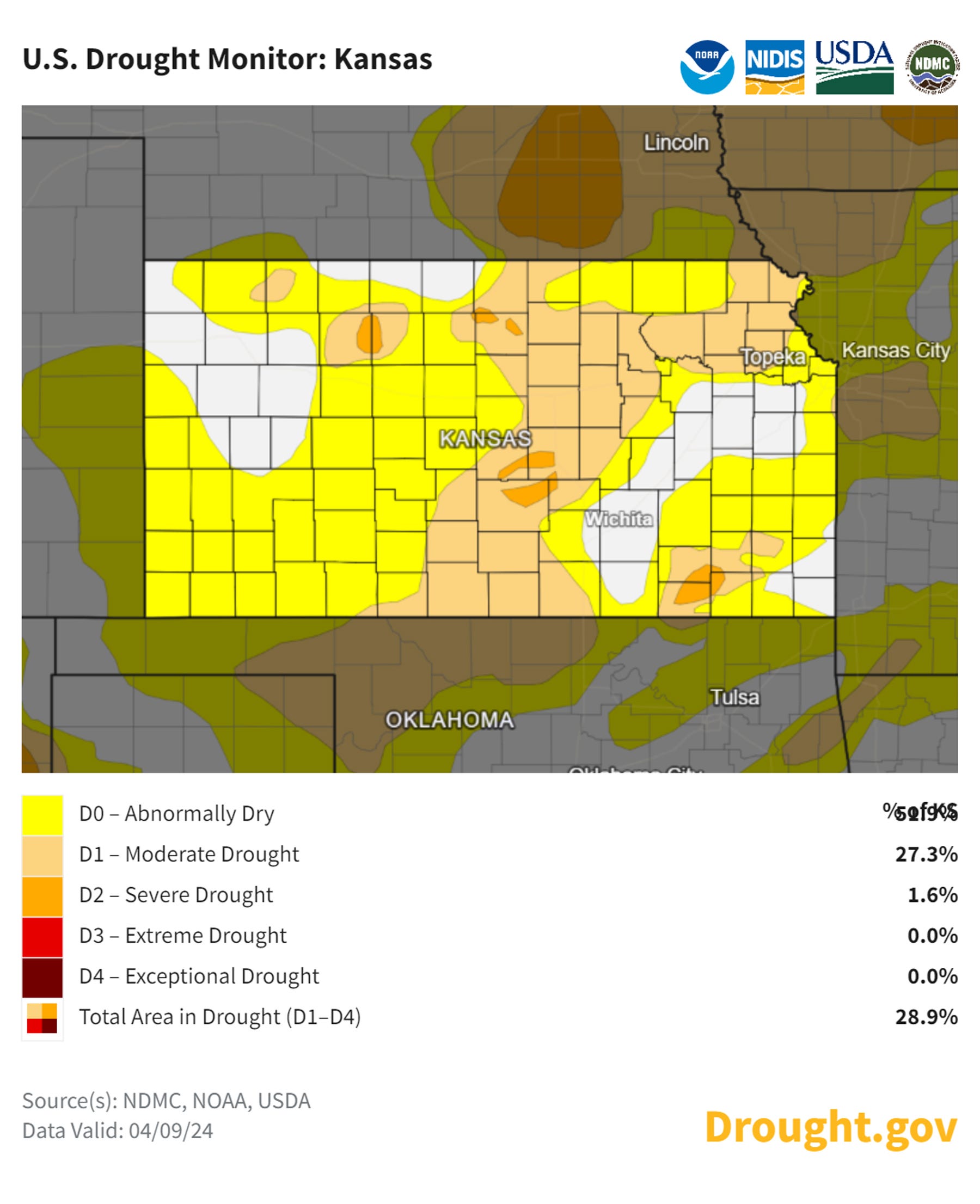 Courtesy of U.S. Drought Monitor - The U.S. Drought Monitor map for April 9 