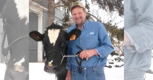 Randy Geiger with Holstein cow