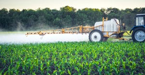 Sprayer equipment working a corn field