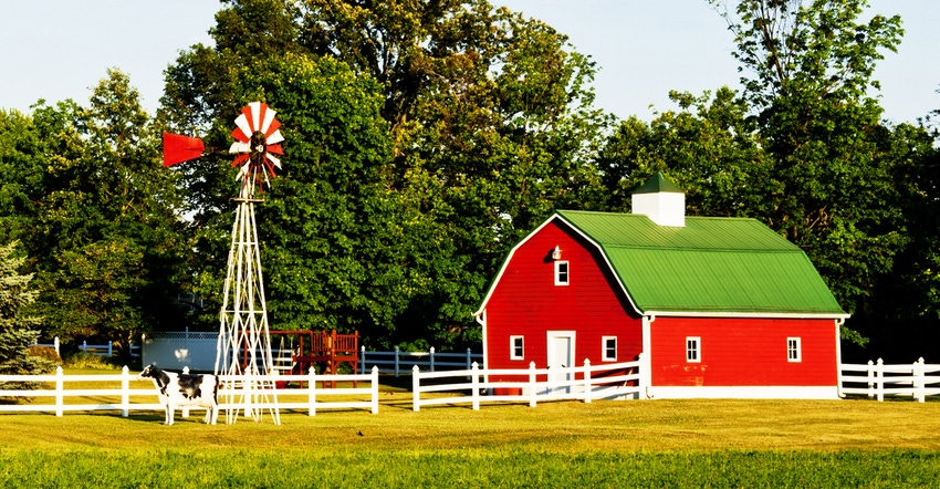 red barn with windmill