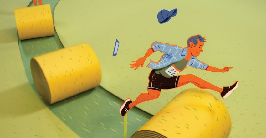 Illustration of man jumping over round hay bale. Illustration of man jumping over round hay bale.