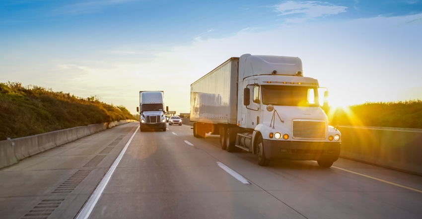 Semis driving on highway Semis driving on highway