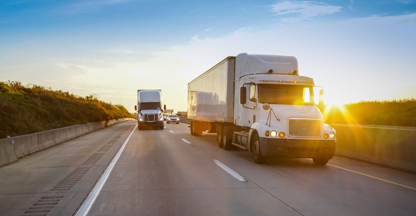 Semis driving on highway