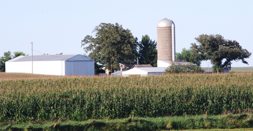 Barn, silo and cornfield