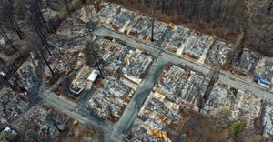 aerial view of homes destroyed by Camp Fire